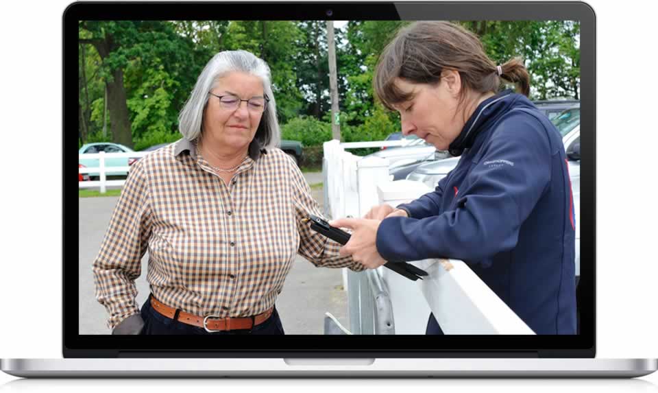 Pictured: Equine Vet Jane Nixon with Jan Rogers discussing the new BEF Equine Futurity Linear Scoring System